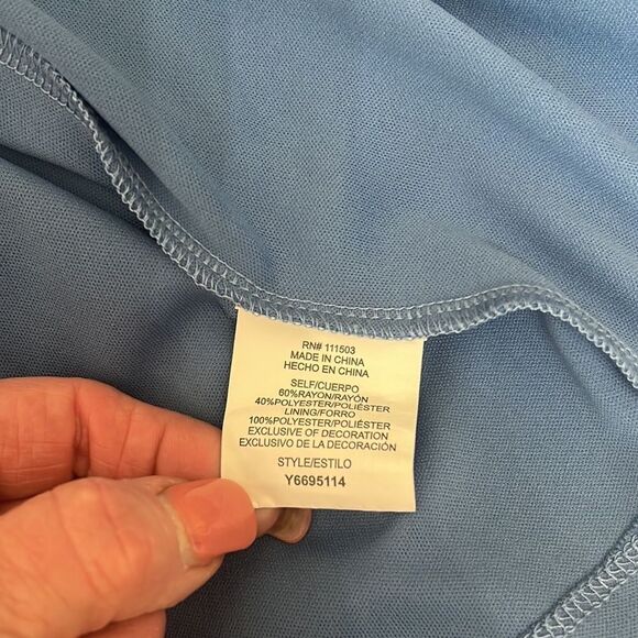 AUW Dress Sz Medium Blue Spaghetti Straps Sleeveless Crotchet Floral Summer Maxi - Picture 11 of 13